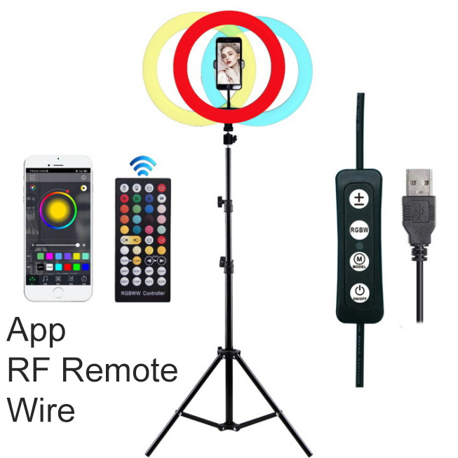 DC5V USB Full-Color RF APP and Wire Control RGBW Real-Time LED Ring Light Applicant for Live Broadcast and Photography DC5V USB Full-Color RF APP and Wire Control RGBW Real-Time LED Ring Light Applicant for Live Broadcast and Photography